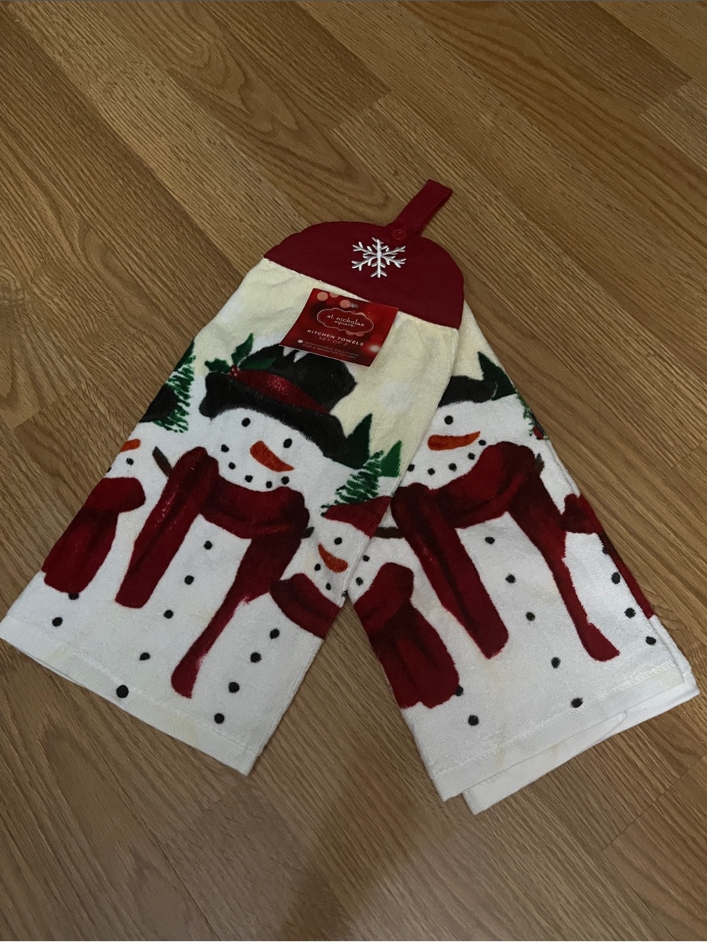 St. Nicholas Square Red and White Snowman Kitchen Towel